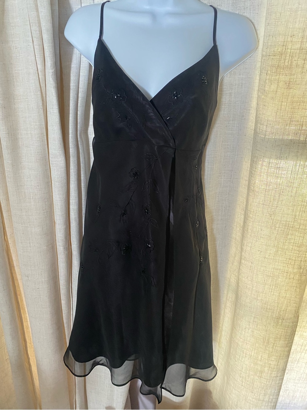 Vtg Valerie Stevens Sheer Embroidered Slip Dress Medium Mesh Sequin Whimsigoth